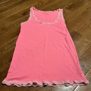 Y2K American Eagle Pink Ribbed Lace Tank Top SZ XL Live Your Life Nostalgia
